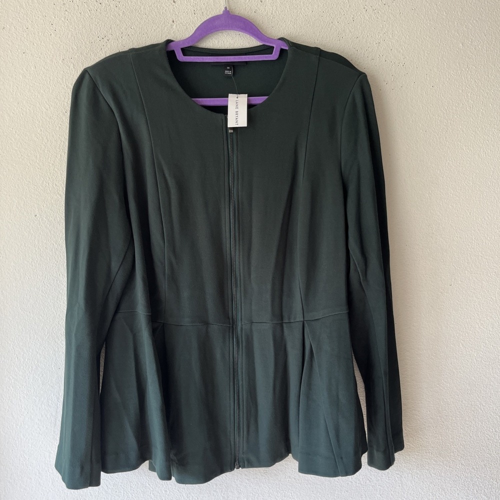 Lane Bryant Green Ponte Peplum Full Zip Blazer  Jacket Size 18 Career Office New